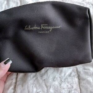 Salvatore Ferragamo Black Mens Cosmetic Bag W/ Red Interior